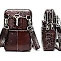 Miniatyrbild 2 av 5: Läder axelväska för mobiltelefon med bältesklämma - Herrresväska för resor, crossbody, messenger, för 6,5\" telefon - Kaffeebrun