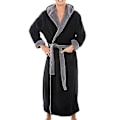Miniatyrbillede 1 af 5: Vintermænds varm hættede badekåbe håndklæde dressing gown 4XL sort og grå