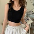 Miniatyrbild 6 av 8: Dam Sport Linne Ribbstickat Mjuk Andas Slim Fit Lady Summer Ärmlös topp för utomhusträning Shopping Svart M