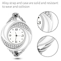 Miniatyrbild 8 av 8: Geekthink Rhinestone Quartz Analog Watch Open Bangle Alloy Case Armbandsur Silver White