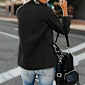 Miniatyrbilde 3 av 3: Snap-knapp Militærjakke | Kvinners Streetwear Høstjakke | Langærmet Utilityjakke | Svart | 3XL