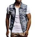 Miniatyrbilde 1 av 4: Herre Vest i Denim, Smal Passform, Krage, Avslappet Jakke, Mørk Blå, 2XL