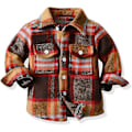 Miniatyrbillede 1 af 3: Flannel Plaid Skjortejakke til småbørn, drenge og piger, Langærmet Lapel Knappet Jakke, Efterår Vinter Yderbeklædning (5-6 år, Orange)