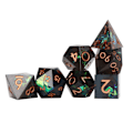 Miniatyrbillede 1 af 8: 7 stk Terningesæt Polyhedron Harpiks Rullende Farvede Terninger Sæt med Numre til Brætspil Sort
