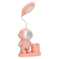 Miniatyrbillede 2 af 8: Lille skrivebordslampe Tegneserie Astronaut Form Genopladelig skrivebordslampe med penneholder Spids til sovesal i soveværelse Rosa