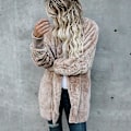 Miniatyrbillede 3 af 5: Fluffy Fleece Teddy Bear Hættejakke til Kvinder - Khaki, Størrelse M