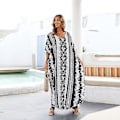 Miniatyrbillede 4 af 5: Etnisk Slangehud Stribet Kaftan Strand Cover Up Kjole
