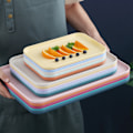 Miniatyrbilde 5 av 7: Kjøkken Serveringsbrett Hvetehalm Rektangulær Nordisk Stil Cupcake Frukt Snack Tebrett for Hjemmekontor Restaurant Lilla L (Ca 38x27cm / 15.0x10.6in)
