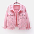 Miniatyrbild 1 av 5: Vår Höst Dam Solid Färg Denimjacka, Långärmad Ytterkläder XL Rosa