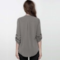 Miniatyrbilde 2 av 4: V-hals Chiffon Bluse Skjorte - Kvinners Solid Grå Topp 4XL