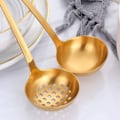 Miniatyrbillede 4 af 5: Guld Suppeske & Si-Sæt, Langskaftet Rustfrit Stål Køkkenudstyr Spiseske til c