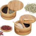 Pikkukuva 2 / 5: Osastollinen Bambu Suola-Pippurirasia Magneettisella Kierrekannella ja 2 kpl Mini Bambu Lusikoita