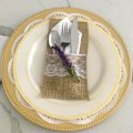Miniatyrbillede 3 af 5: 150 stk. Burlap Lace Bestikposer Rustik Bryllup Bestikholder Pose Hessiansæk Jute Bord