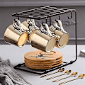 Miniatyrbillede 2 af 4: Guld spejlrefleks kop og træ underkop kaffekop (Leopard) D