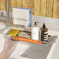 Miniatyrbilde 2 av 5: Teleskopisk Oppvaskstativ i Rustfritt Stål - Utvidbar Oppbevaring, Avrenningskurv, Svampebeholder for Hygiene