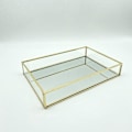 Miniatyrbillede 2 af 5: Nordisk Retro Opbevaringsboks Gylden Rektangulær Glas Makeup Opbevaringsboks Bakke