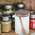 Miniatyrbilde 3 av 5: 4X matboks glasskrukke klar lufttett krukkebeholder med lokk og skje for løs te salt sukker