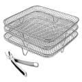 Miniatyrbillede 1 af 5: 8 Tommer Airfryer Stativ Kvadrat Tre Stabelbare Stativer, Rustfrit Stål Multi-Lag Dehydrator Stativ, Airfryer Tilbehør