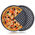 Miniatyrbillede 2 af 5: 2 stk. 10 tommer Perforeret Pizza Pan Kulstofstål Non-stick Belægning Nem Rengøring Pizza Pan
