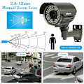 Miniatyrbild 2 av 5: Vädertålig Bullet-kamera för inom- och utomhusbruk, dag/natt infraröda lysdioder 2,8~12 mm manuell zoomobjektiv, vattentät säkerhetsövervakning CCTV hem
