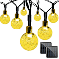 Miniatyrbild 1 av 5: Solarslingor för utomhusbruk med minnesfunktion, 10,6 m 60 LED Kristallkula Hängen, Automatisk På/Av Vattentäta Soldrivna Glob-lampor för Uteplats, Bistro,