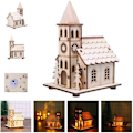 Miniatyrbild 2 av 5: Ny Rustik LED Träkyrka För Rumsdekoration, Förbelyst Julby Scen Med Varmt Ljus Och Omkopplingsbar Design, Idealisk För Soffbord
