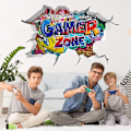 Miniatyrbild 3 av 5: 3D väggtatuering gamer, 86 x 52 cm, färgglad spelposter, väggtatuering för barnrum, pojke tonåring, modern gamer väggbild för sovrum, video