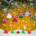 Miniatyrbild 4 av 5: 6 st julgransklockor prydnader jul bjällror hantverk bjällror stjärnutskärningar jul jubileumsbjällror med järnekbär för julgransdekoration