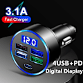 Miniatyrbild 9 av 10: Biloplader LED Digital Display 4USB 4USB 4USB