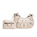 Miniatyrbild 1 av 10: PU-lädernit dubbad axelväska Designer Crossbody-väska Beige