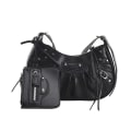 Miniatyrbild 1 av 10: PU-lädernit dubbad axelväska Designer Crossbody-väska Black