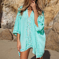 Pikkukuva 2 / 4: Dam Strandklänning Bikiniöverdrag Kaftan Kimono Tunika Baddräkt Grön Green One Size