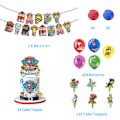 Miniatyrbild 4 av 5: Paw Patrol-tema ballonger, banderoll, flaggor och tårtdekorationer【】