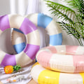 Miniatyrbilde 3 av 5: Oppblåsbar badering for voksne, badering poolbøye, retrostripet PVC oppblåsbar bøye poolbøye Pink