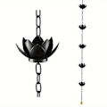 Miniatyrbillede 1 af 5: Regnkæde, Lotus Regnvandsopsamler Kæde til Tagrender Udendørs, Regnkædekopper til Udskiftning af Tagrendens Nedløbsrør Black