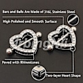 Miniatyrbild 3 av 5: 2 par hjärtformade nippelringar 316L rostfritt stål nippelpiercingar skivstång 14g två lager -GSL