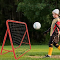Miniatyrbillede 3 af 4: UISEBRT Fodbold Rebound Net, til fodboldtræning, med 5 justerbare niveauer, rød stålramme, 100 x 100 x 65 cm