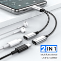 Miniatyrbilde 2 av 5: USB C-splitter med PD 60W hurtiglading og dataoverføring (støtter digitale hodetelefoner, IKKE for skjerm), USB C til USB C hunadapter