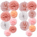 Miniatyrbilde 1 av 5: 16 stk blandede pompom-baller av silkepapir, håndlagde bryllupsdekorasjoner, korallrosa nyanse #02 Coral Pink Shade