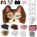 Miniatyrbilde 1 av 5: Kattemaske med pels og nettingøye, tomme papirmasker for DIY, hvite malingspapirmasker, kattemaske for DIY Halloween Mardi Gras-fest Maroon-29pcs
