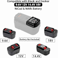 Miniatyrbillede 4 af 5: Erstatningsoplader Kompatibel med Black & Decker 9.6V 12V 14.4V 18V Nicad Nimh Batteri HPB18-OPE HPB18 HPB14 HPB12 HPB96 244760-00 A1718 FSB18—