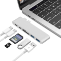 Miniatyrbillede 1 af 7: USB C hub Thunderbolt 6 i 1 med 2x USB C hanner Silver