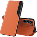 Pikkukuva 1 / 6: Kirkasikkunainen suojakotelo magneettisella sulkimella PC + PU-nahkaa kirjatyylinen jalusta iskunkestävä suojakuori Samsung S23:lle Orange S23 Ultra