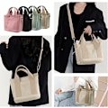 Miniatyrbillede 4 af 5: Dames canvas shopper met meerdere zakken, stijlvolle schoudertas met vakken