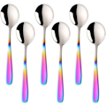 Miniatyrbillede 1 af 5: Bouillon ske skema, 7 tommer runde sup skeer, rustfrit stål finish bord skeer (gradient regnbue)