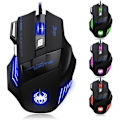 Miniatyrbillede 1 af 5: Ledningsforbundet gaming mus, 2400 DPI, 7 knapper ergonomisk mus, USB optisk mus, computermus, ledningsforbundet mus til PC, bærbar, sort