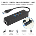 Miniatyrbillede 2 af 5: USB 3.0 Hub, 3 porte med RJ45 10/100/1000 Gigabit Ethernet netværksadapter til ultrabooks, notebooks, tablets og mere