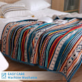 Miniatyrbilde 2 av 6: Flanellteppe Blå Stripe Myk Komfortabel Vendbar Sherpa Fleece Kastteppe, Luksuriøs Stor Flanell Kast for Sofa Setteplass Seng, 150x200 cm