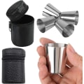 Miniatyrbillede 5 af 6: Stk. 30 ml Shotglas i rustfrit stål, brudsikre vinglas, snapsglas med 1 stk. bærbar sort læderetui sæt