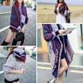 Miniatyrbild 5 av 5: Dam Tartan Halsduk Vinter Stor Överdimensionerad Mjuk Varm Flerfärgad Rutiga Wraps Snurrande Fransar Sjal Cape Poncho Lång Stole